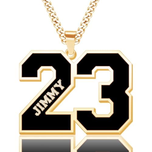 Jecivila Personalized 18K Gold Plated Mens Name Necklace, Custom Initial Number, Rope Figaro Chain Gifts for Dad & Boyfr