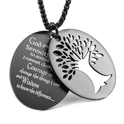 HZMAN Two Piece Serenity Prayer Tree of Life Pendant Necklace 22+2" Chain