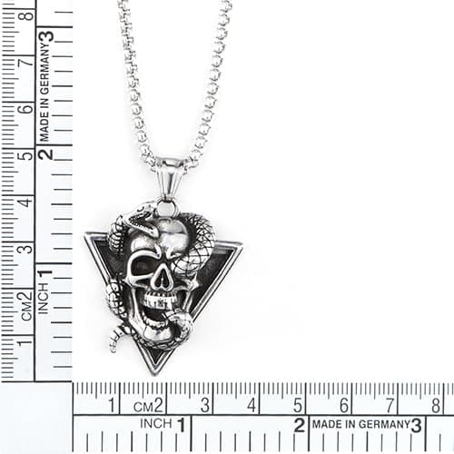 COOLSTEELANDBEYOND Punk Rock Triangle Snake Skull Pendant Necklace, 30 inches