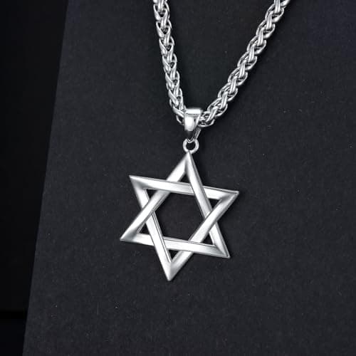 Stainless Steel Star of David Necklace, Sterling Silver, 22+2 Inches