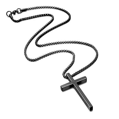 Stainless Steel Cross Pendant Necklaces for Men 16-30 Inches Gold Silver Black