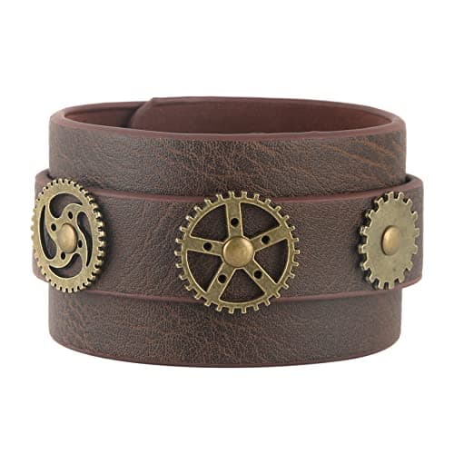 HZMAN Steampunk Alloy Gear Brown Adjustable Wristbands for Men & Women