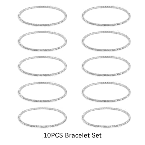 10 Pcs Tennis Bracelets Set for Women Girl Wedding Party Jewelry Gift
