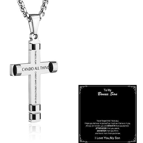 Philippians 4:13 Cross Pendant Stainless Steel Necklace - 3 Colors