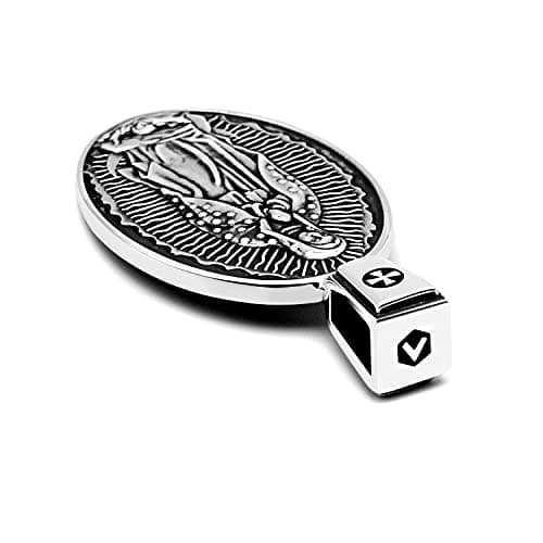 VENICEBEE Guadalupe Nuestra Señora Medal Devotional Pendant Necklace - Sterling Silver + Gift Box