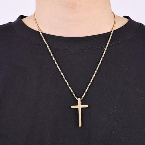 Fiusem Inspirational Stainless Steel Box Cross Necklace for Men