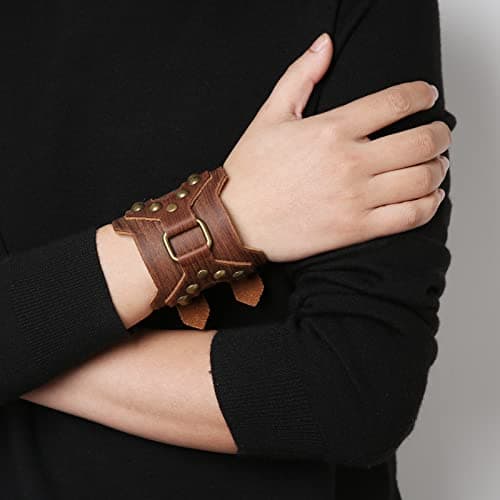 HZMAN Punk Style Adjustable Leather Bracelet for Men - Motorcycle, Archery, Costume Parties