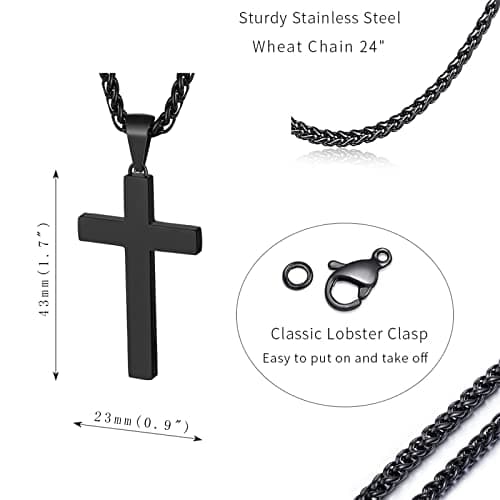 P. Blake Men's & Boys' Stainless Steel Cross Pendant Necklace with 16-24 Inch Chain