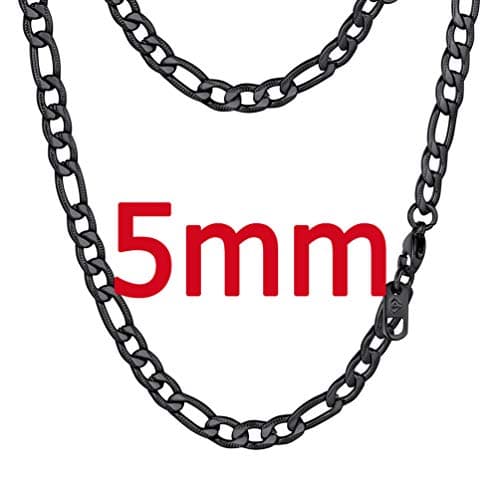 PROSTEEL Black 18K Gold Plated 316L Stainless Steel Figaro Chain Necklace, 14-30inch