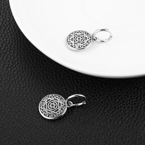 HZMAN Soloman Seal Dangle Earring for Men Round Stainless Steel Hinged Hoop Jewelry Gift