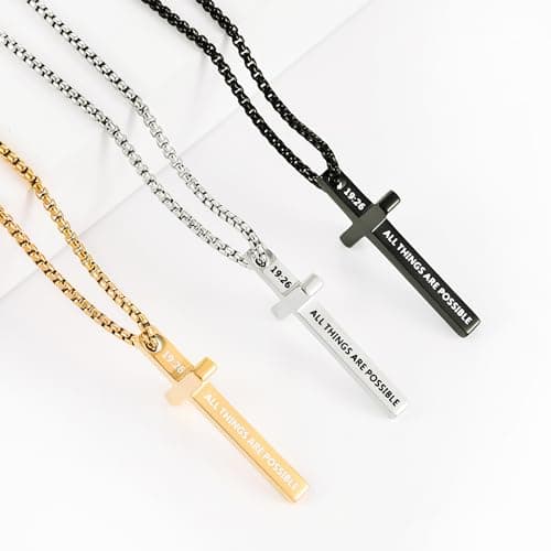 Men's Inspirational Fiusem Stainless Steel Cross Chain Necklace