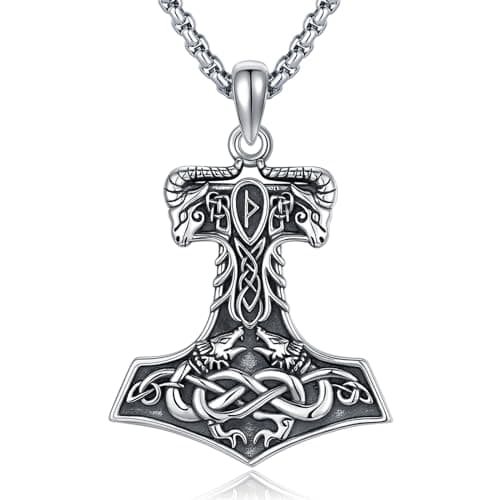 DRINSPER Thor's Hammer Necklace 925 Sterling Silver Norse Jewelry for Men Women