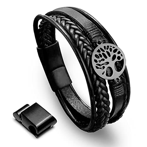 Men's Leather Tree of Life Bracelet with Tiger Eye Beads - Gift for Men