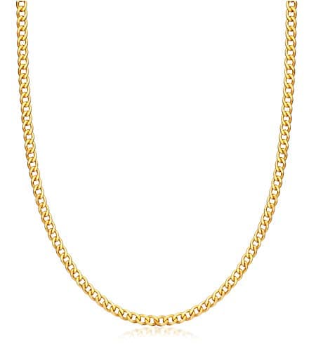 Barzel 18K Gold Plated Curb/Cuban Link Chain Necklace - 2MM, 3MM, 4MM, 5MM, Brazil