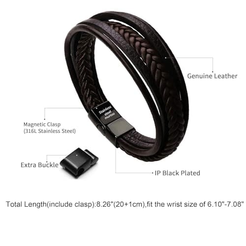 Murtoo Mens Multi-Layer Cowhide Leather Bracelet with Clasp