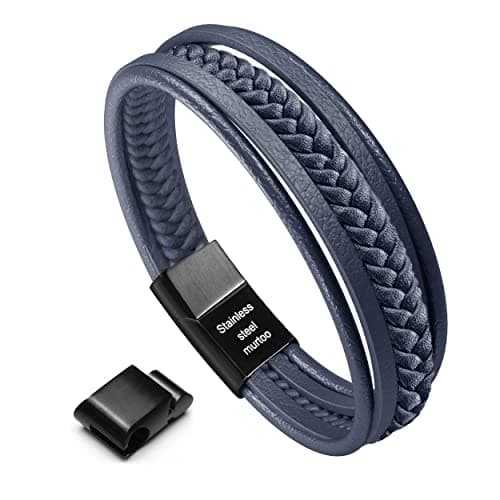 Murtoo Mens Multi-Layer Cowhide Leather Bracelet with Clasp