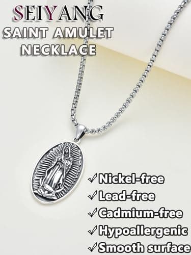 Seiyang Saint Necklace - 925 Sterling Silver Patron Amulet for Men and Women (with Gift Box)