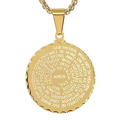 STEELTIME NYC Stainless Steel Lords Prayer Necklace with Simulated Diamonds
