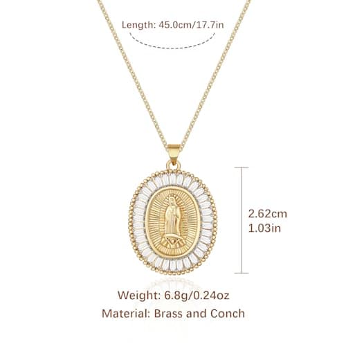 Gold Plated Virgin Mary Necklace for Women with Cubic Zirconia Halo
