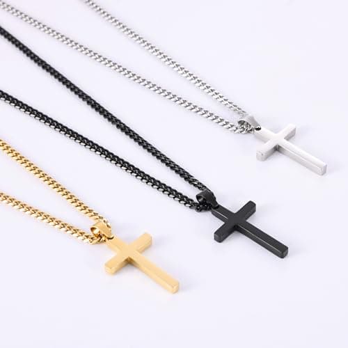 Fiusem Men's Gold Plated Cross Necklace, 3.5mm Chain & Stainless Steel Pendanteciunu