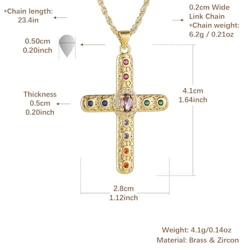HZMAN Gold Plated Cubic Zirconia Cross Pendant Necklace for Women