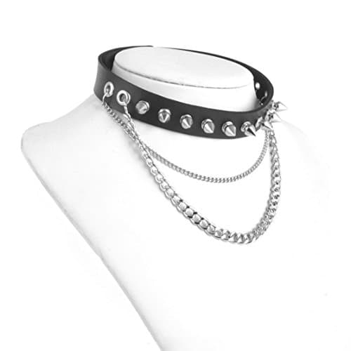 HZMAN Cool Punk Goth Metal Spike Studded Leather Collar Choker Necklace