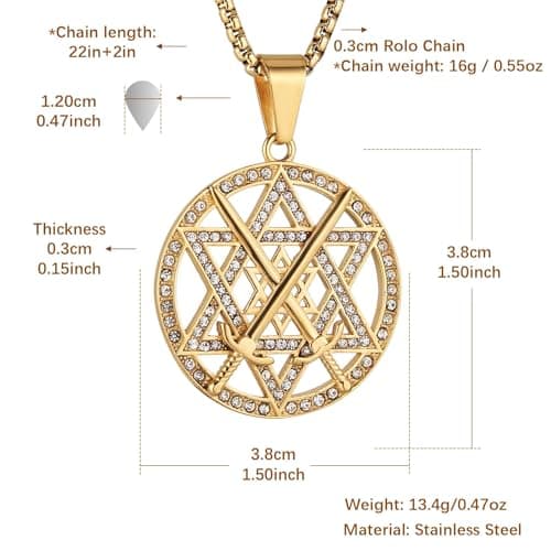 Men's Stainless Steel Seal of Solomon Hexagram Necklace