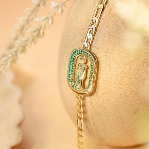 HZMAN Saint Jude Cubic Zirconia Bracelet for Women Gold Plated Protection Jewelry