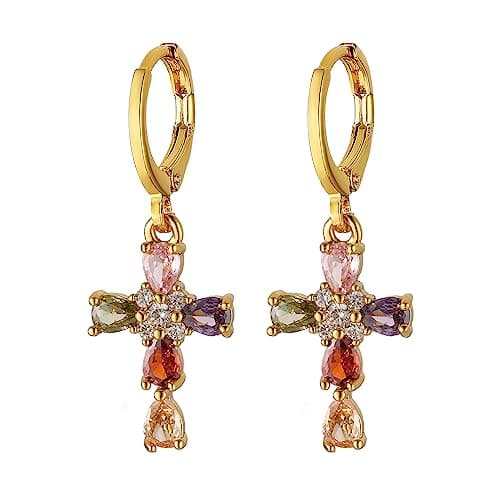14K Gold Plated Cross Earrings for Women and Girls