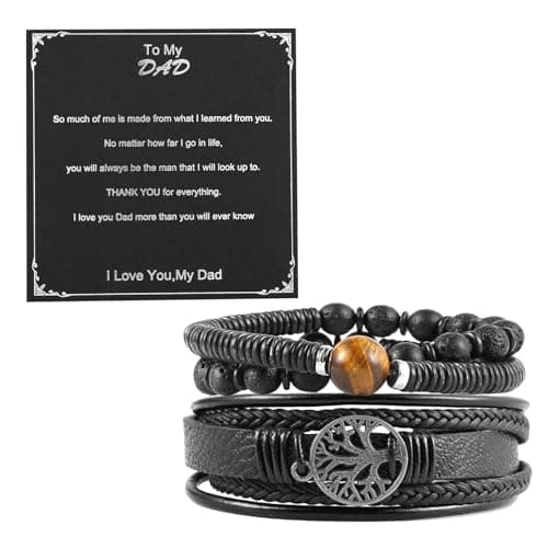 Genuine Leather Tree of Life Bracelets for Men and Women with Tiger Eye Stone and Lava Rock Beads