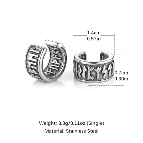 HZMAN Norse Viking Runes Ear Cuff Earrings - Retro Stainless Steel Jewelry for Men & Women