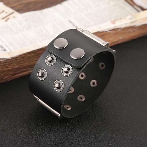 HZMAN Black Leather Bullet Bracelets for Men Adjustable Gotha Punk Cuff Jewelry