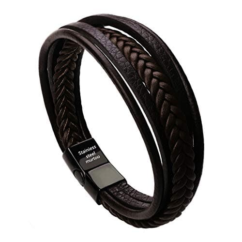 Murtoo Mens Multi-Layer Cowhide Leather Bracelet with Clasp
