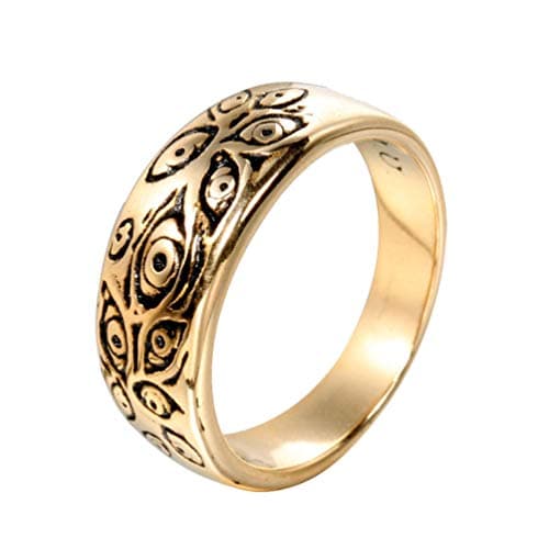 Vintage Men's Stainless Steel Engraved Eye of God Ring - Black Gold Tone