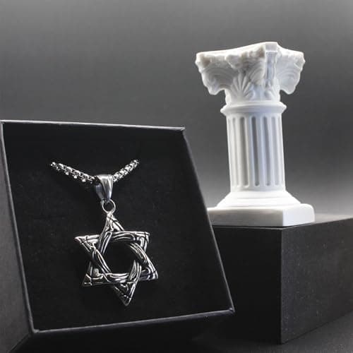 BRIOYHA Stainless Steel Star of David Pendant for Men Hexagram Necklace