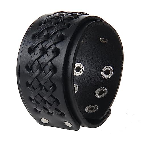 Jeilwiy Men's Punk Leather Wristbands - Adjustable, Braided Black & Brown Cuff Bangle Gifts