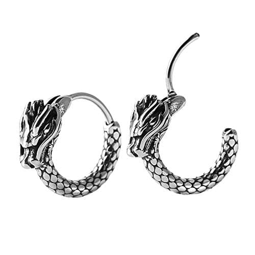 HZMAN Punk Rock Silver Dragon Stud Earrings - Men Women 2pcs