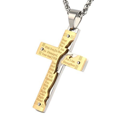 Stainless Steel Crucifix Cross Lord's Prayer Pendant Necklace