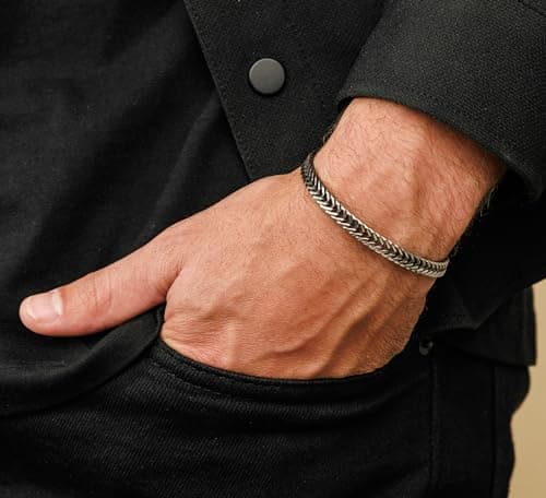 Galis Men's Premium Stainless Steel Snake Chain Bracelet, Silver Plated 7.5"