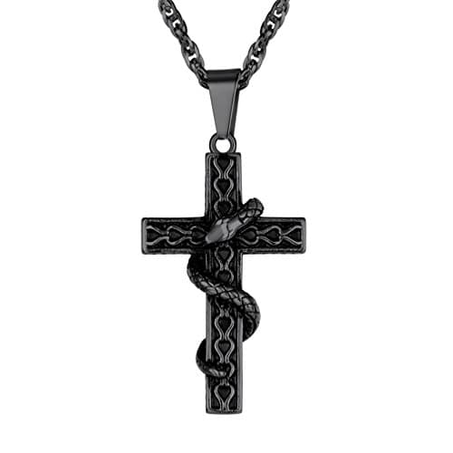 PROSTEEL 316L Stainless Steel Snake Cross Necklace, Adjustable 22"-24", Box Included