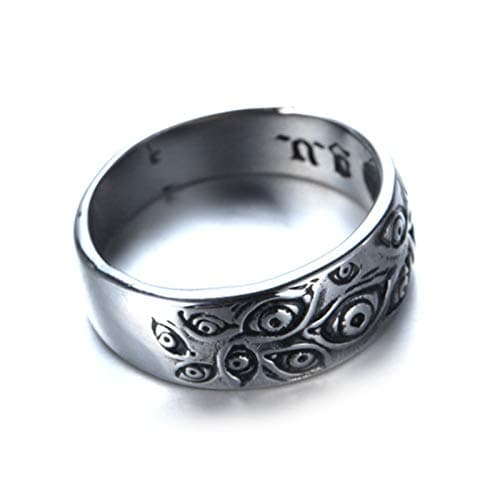 Vintage Men's Stainless Steel Engraved Eye of God Ring - Black Gold Tone