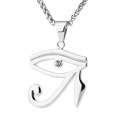 HZMAN CZ Eye of Horus Protection Pendant on Stainless Steel Necklace
