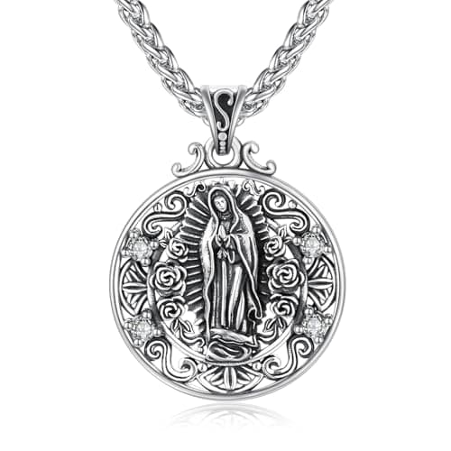 KATHLU Virgin Mary Necklace 925 Sterling Silver Catholic Jewelry