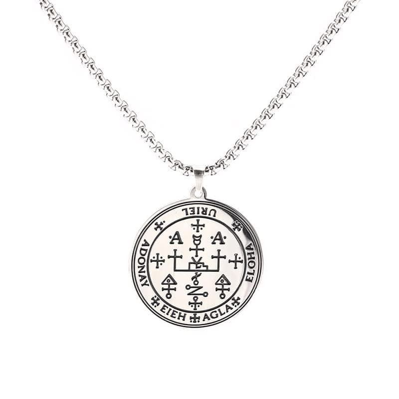 TEAMER Gold Stainless Steel Key of Solomon Pendant Necklace - Wiccan Talisman Jewelry for Men and Women
