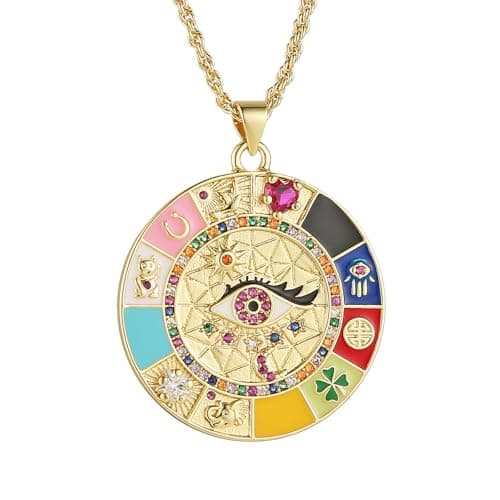 HZMAN Evil Eye 18K Gold Plated Pendant Necklace for Women