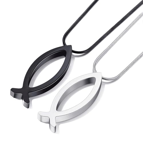 MOO&LEE Ichthys Pendant Necklace for Men and Women Christian Symbol Gift
