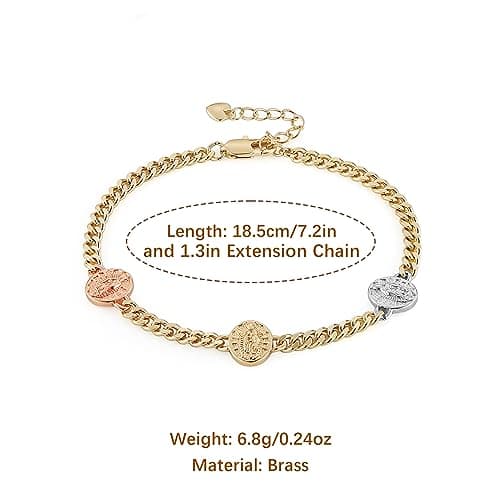 HZMAN 14K Gold Plated Virgin Mary Bracelet for Women - Adjustable Cuban Chain Link