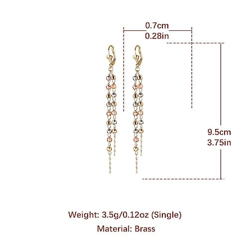 HZMAN Dainty 14K Gold Plated Long Tassel Rosary Beads Earrings for Women