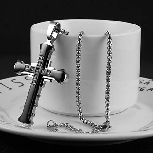 HZMAN Men's Large Byzantium Cross Necklace with Cubic Zirconia 22+2inch Chain