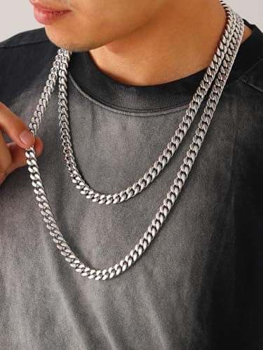 Black 14K Gold-Plated U7 Stainless Steel Cuban Chain, 5mm-12mm, 18-30 inches